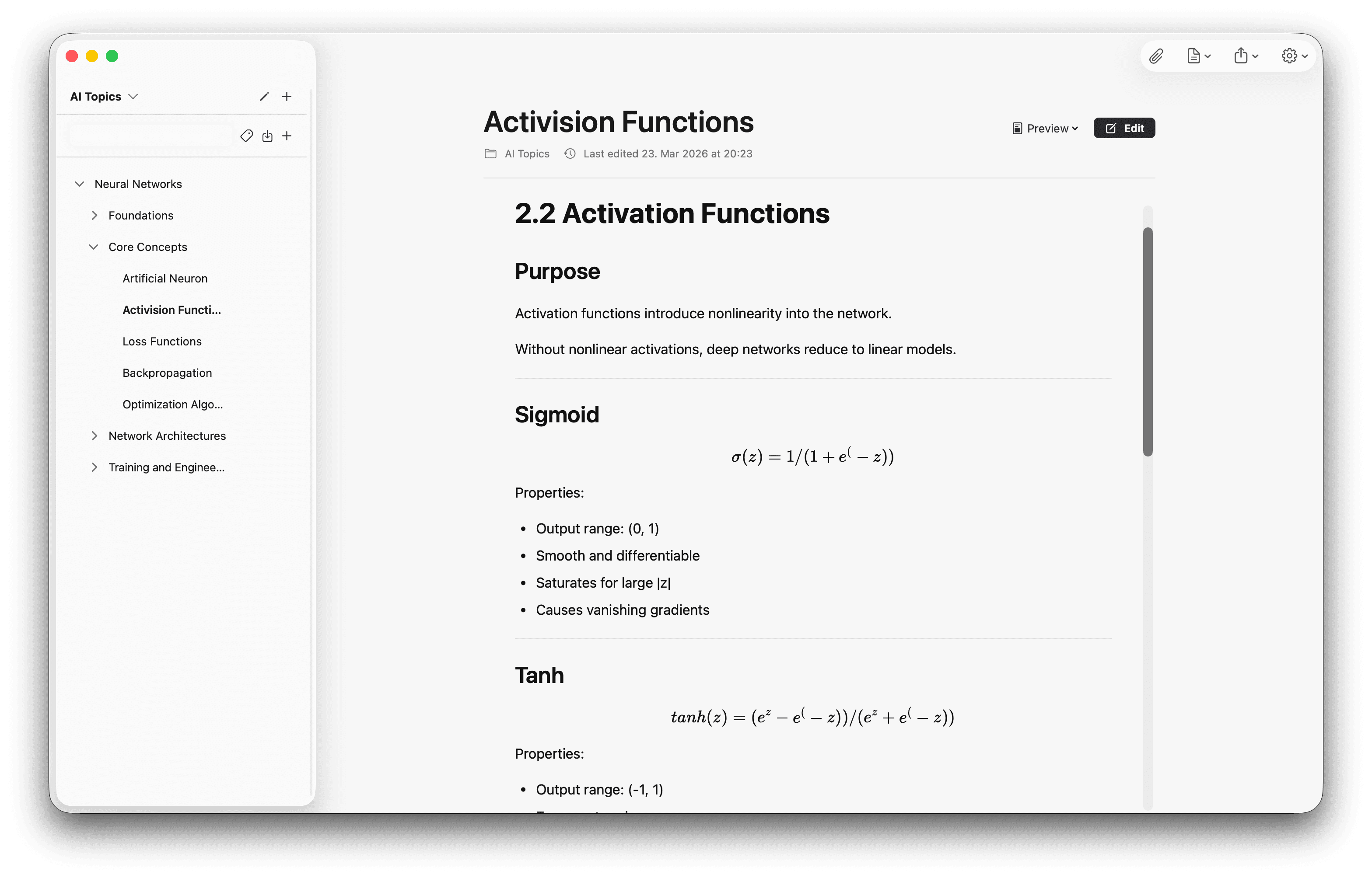 note.md article editor with a formatted markdown document, inline citations and source images